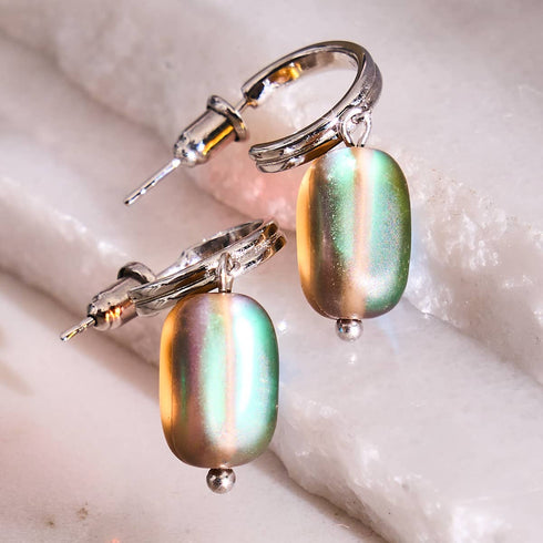 Schokolade | 925 Sterling Silber | Meerjungfrau Glaskiesel-Huggie-Ohrringe 