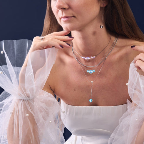 Aquamarin | Silber | Meerjungfrau Glas Kaskade Doppelanhänger 