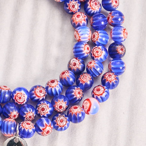 Blaue Sterne | 925er Sterlingsilber | Millefiori-Armband