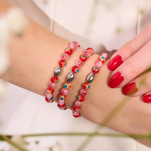 Rosenstrauß | 925er Sterlingsilber | Millefiori-Armband