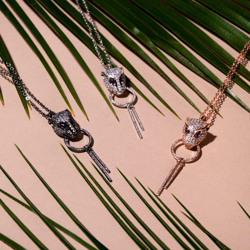 Panthera von Keysi Sayago | 18 Karat Weißgold | Halskette mit Zirkonia-Kristallen 