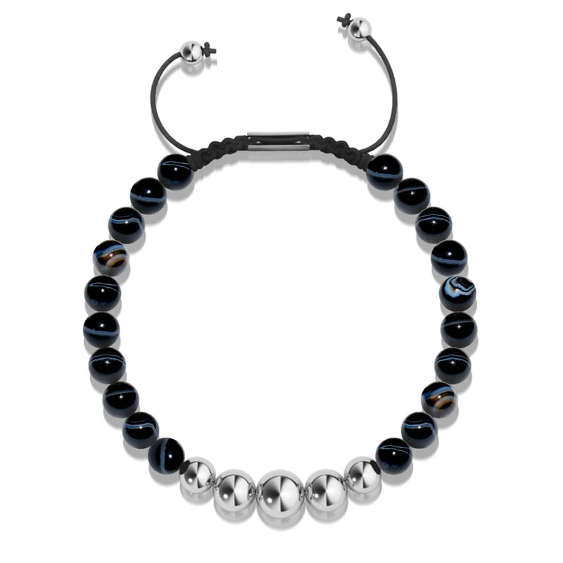 Schwarzer Linienachat | Silber | Balance Edelstein Makramee Armband