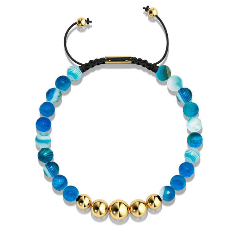Blauer Linien-Achat | Gold | Balance-Edelstein-Makramee-Armband