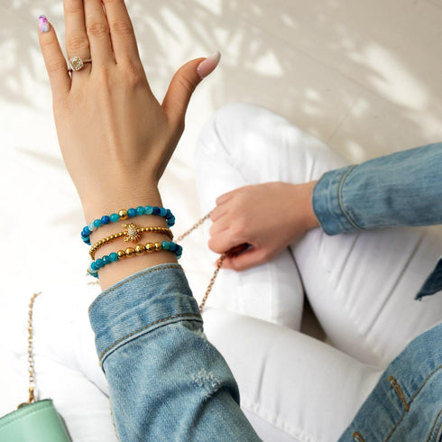 Blauer Linien-Achat | Gold | Balance-Edelstein-Makramee-Armband