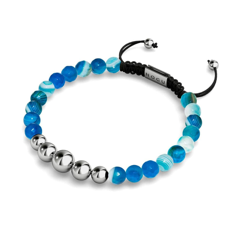 Blauer Linien-Achat | Silber | Balance-Edelstein-Makramee-Armband