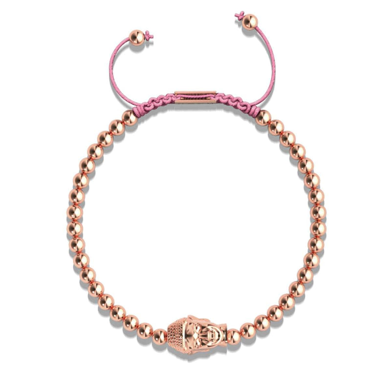 Vergoldeter Buddha | 18 Karat Roségold | Rosa | Makramee Charmballa Armband 