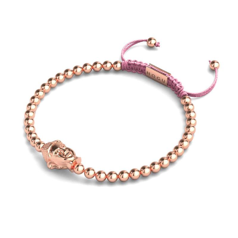 Vergoldeter Buddha | 18 Karat Roségold | Rosa | Makramee Charmballa Armband 