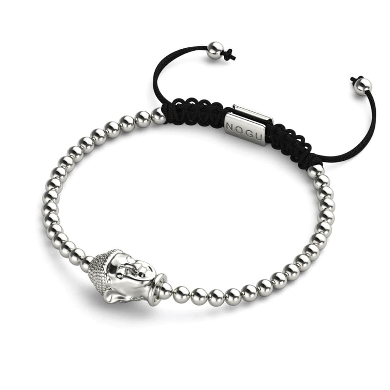 Vergoldeter Buddha | Silber | Schwarz | Makramee Charmballa Armband 