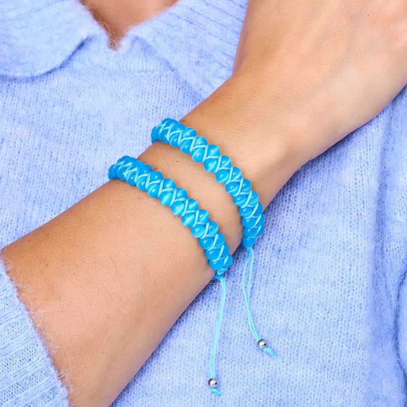 Aquamarin | Silber | Cheshire-Glas-Doppel-Makramee-Armband