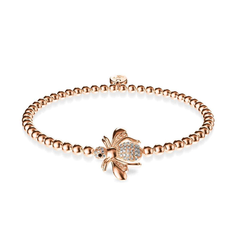 Königin | 18 Karat Roségold | Kristall-Honigbienen-Charm-Armband