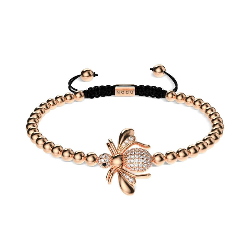 Königin | 18 Karat Roségold | Kristall-Honigbienen-Makramee-Charmballa-Armband 