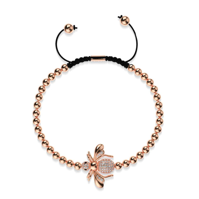 Königin | 18 Karat Roségold | Kristall-Honigbienen-Makramee-Charmballa-Armband 