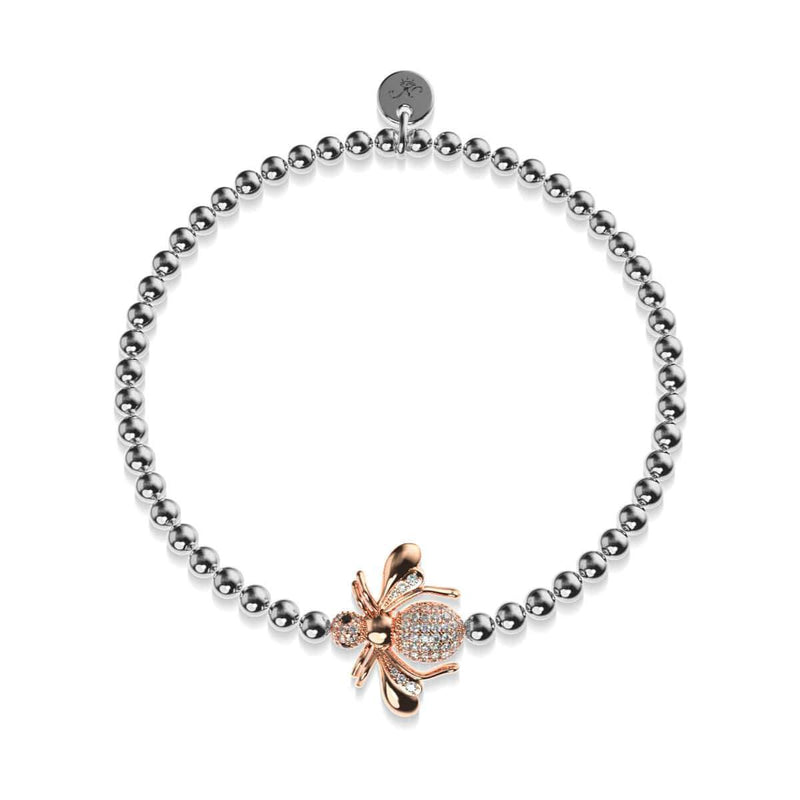 Königin | 18 Karat Roségold &amp; Silber | Kristall-Honigbienen-Charm-Armband