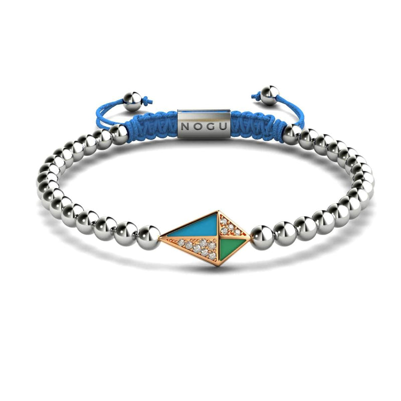 Drachen | 18 Karat Roségold &amp; Silber &amp; Blau | Emaille | Kristall-Makramee-Charmballa-Armband 