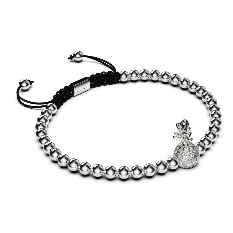 Pina Colada | Silber | Schwarz | Ananas aus Kristall | Makramee-Charmballa-Armband 