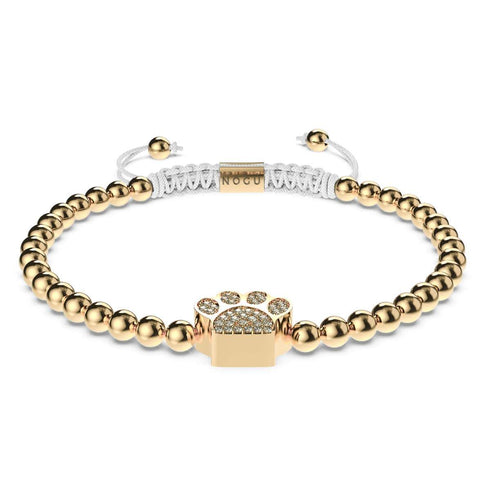 Pfote | 18 Karat Gold | Weiß | Kristallwelpen-Print | Makramee-Charmballa-Armband 