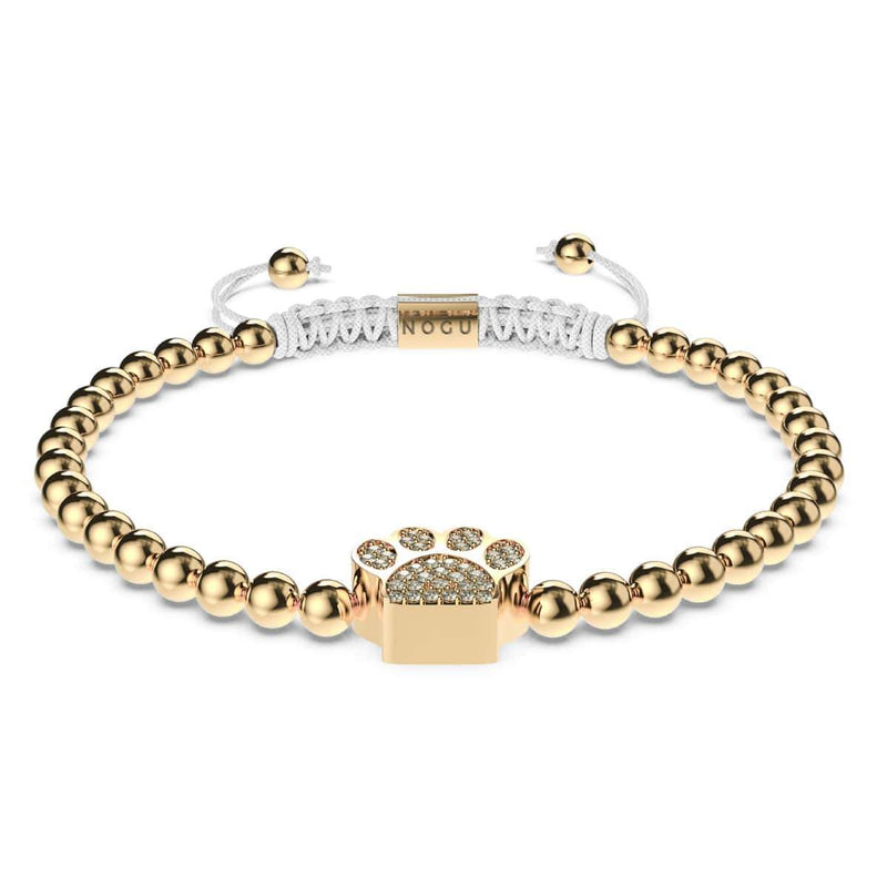Pfote | 18 Karat Gold | Weiß | Kristallwelpen-Print | Makramee-Charmballa-Armband 