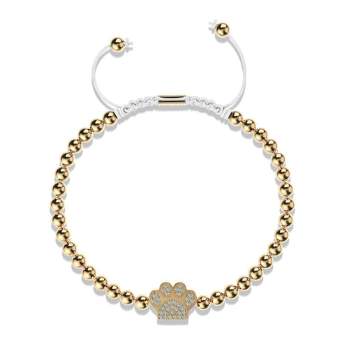 Pfote | 18 Karat Gold | Weiß | Kristallwelpen-Print | Makramee-Charmballa-Armband 