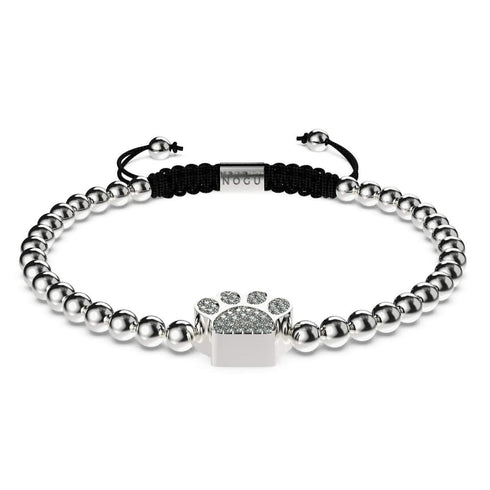 Pfote | Silber | Schwarz | Kristallwelpen-Print | Makramee-Charmballa-Armband 
