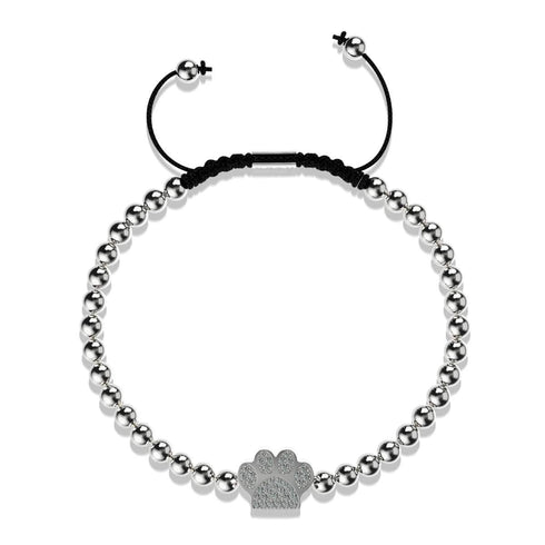 Pfote | Silber | Schwarz | Kristallwelpen-Print | Makramee-Charmballa-Armband 