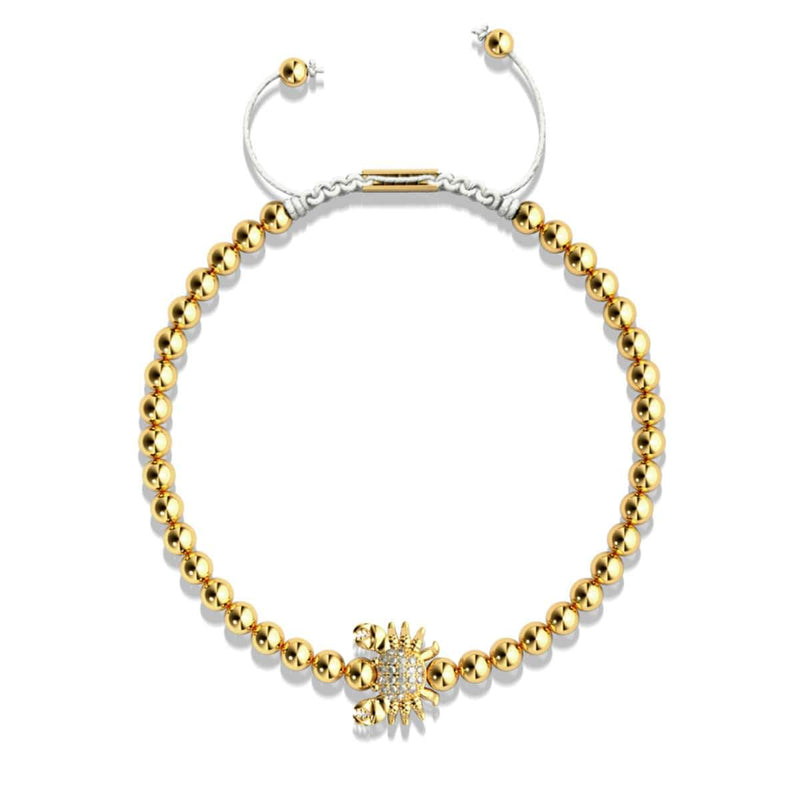 Kristall-Seekrabbe | 18 Karat Gold | Weiß | Makramee-Charmballa-Armband 