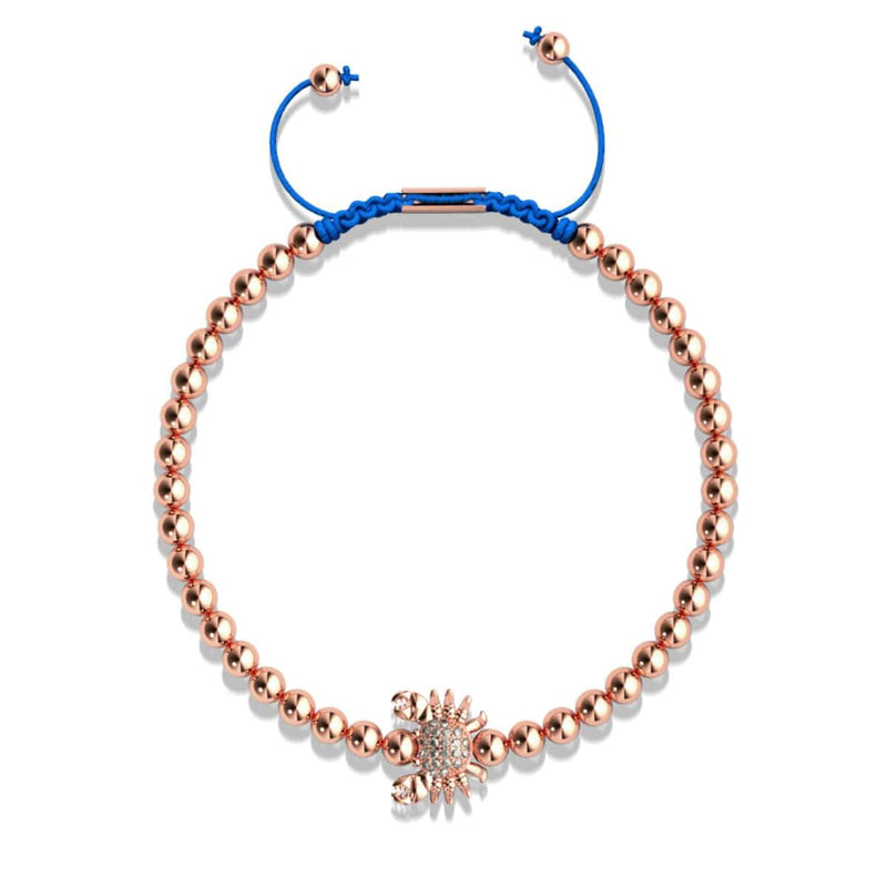 Kristall-Seekrabbe | 18 Karat Roségold | Blau | Makramee-Charmballa-Armband 
