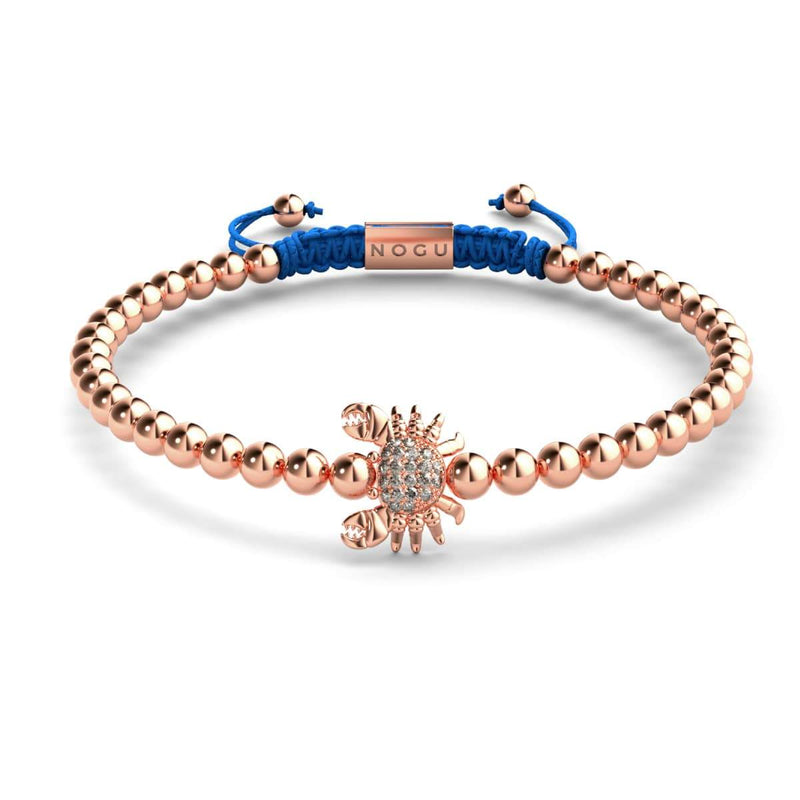 Kristall-Seekrabbe | 18 Karat Roségold | Blau | Makramee-Charmballa-Armband 