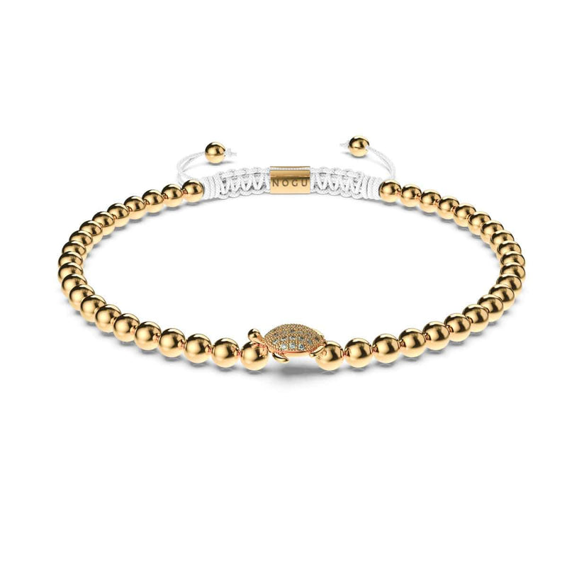 Tortuga | 18 Karat Gold | Weiß | Meeresschildkröte aus Kristall | Makramee-Charmballa-Armband 