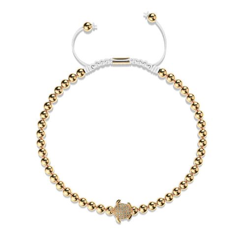 Tortuga | 18 Karat Gold | Weiß | Meeresschildkröte aus Kristall | Makramee-Charmballa-Armband 
