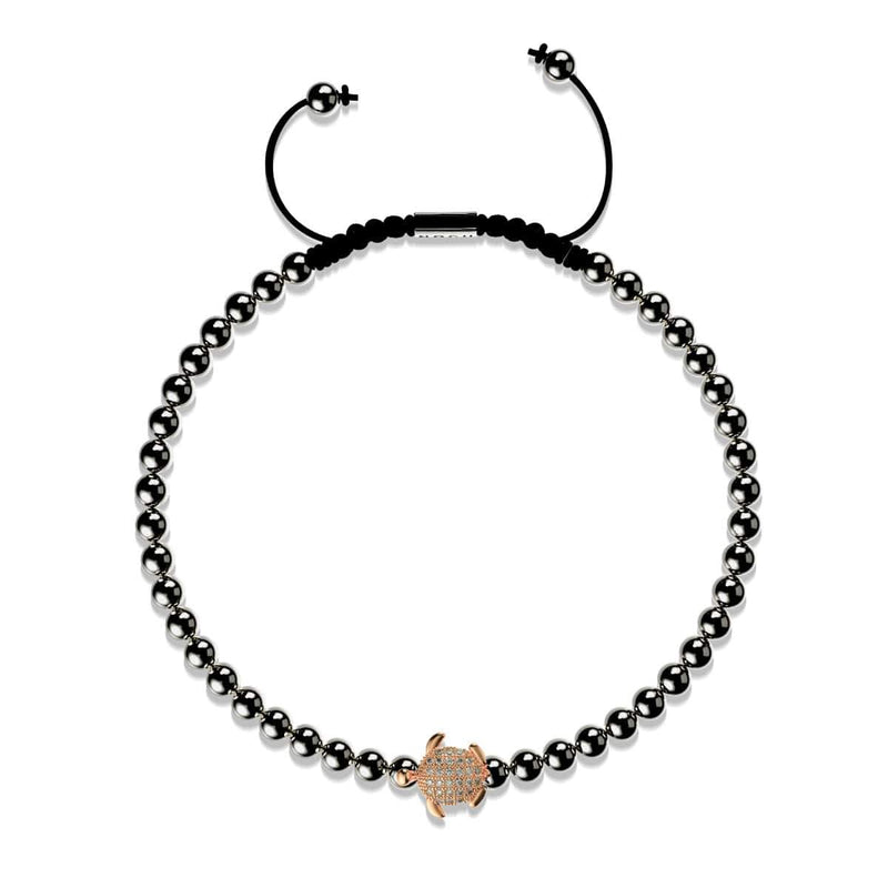 Tortuga | 18 Karat Roségold &amp; Rotguss | Schwarz | Meeresschildkröte aus Kristall | Makramee-Charmballa-Armband 