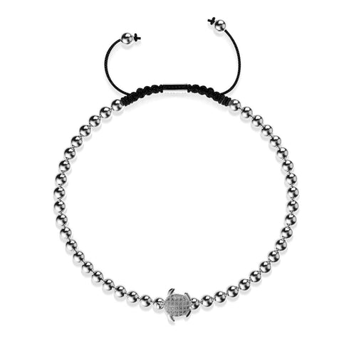 Tortuga | Silber | Schwarz | Kristall-Meeresschildkröte | Makramee-Charmballa-Armband 