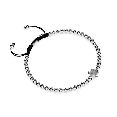 Tortuga | Silber | Schwarz | Kristall-Meeresschildkröte | Makramee-Charmballa-Armband 