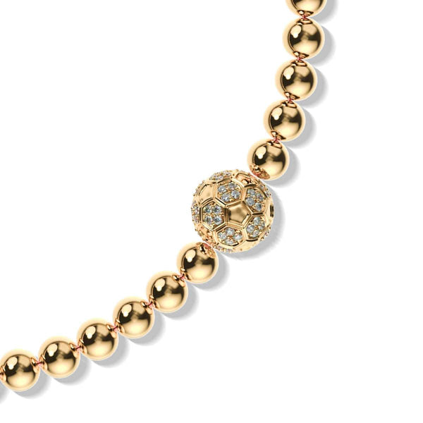 Goal 18k gold bracelet with Austrian crystal soccer ball charm and polished beads by NOGU