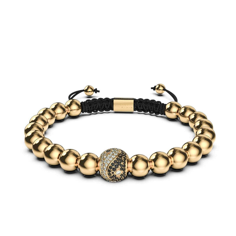 Balance | 18 Karat Gold | Schwarz | Kristall Yin Yang | Makramee Charmballa Armband 