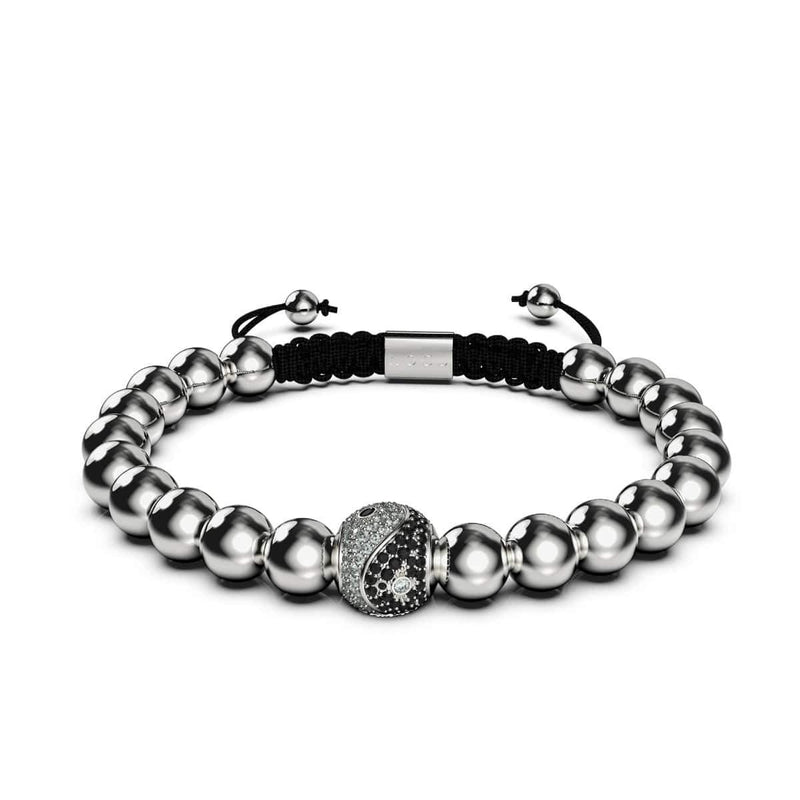Balance | Silber | Schwarz | Kristall Yin Yang | Makramee Charmballa Armband 