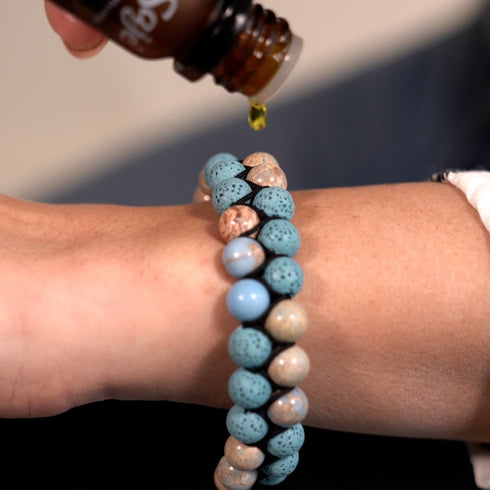 Blauer Ozeanjaspis | Rotguss | Lavastein-Diffusor-Armband 