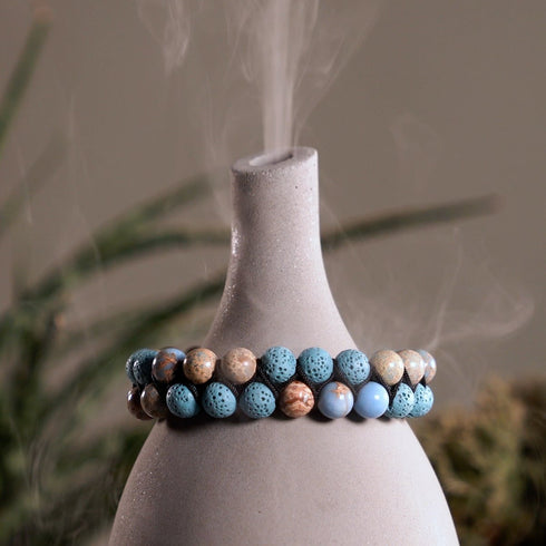 Blauer Ozeanjaspis | Rotguss | Lavastein-Diffusor-Armband 