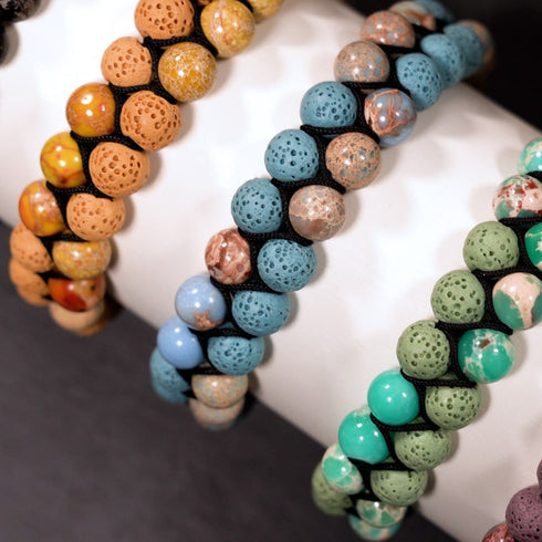Koriander Ozeanischer Jaspis | Rotguss | Lavastein-Diffusor-Armband 