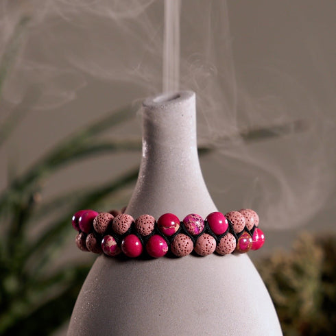 Fuchsiafarbener Ozeanjaspis | Rotguss | Lavastein-Diffusor-Armband 