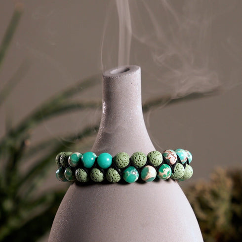 Grüner Ozeanjaspis | Rotguss | Lavastein-Diffusor-Armband 