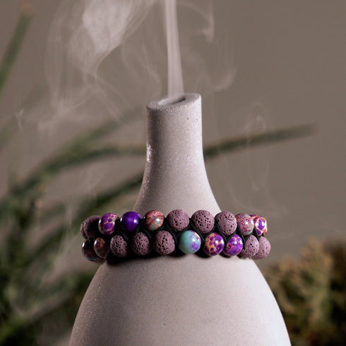 Lila Ozeanjaspis | Rotguss | Lavastein-Diffusor-Armband 