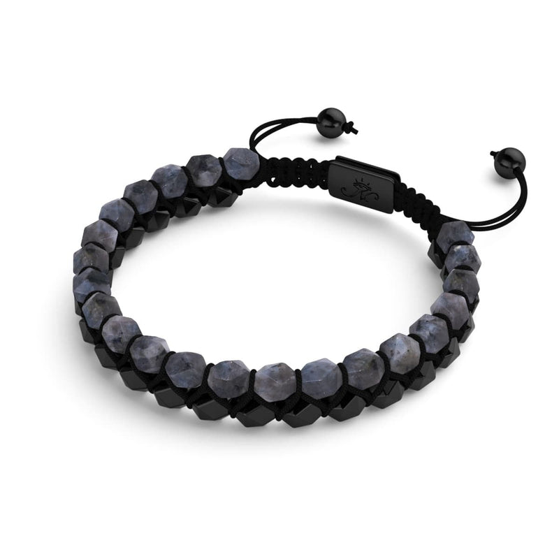 Labradorit &amp; Schwarzer Achat | Rotguss | Doppeltes Geom-Armband
