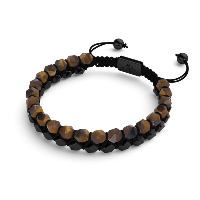 Tigerauge &amp; Schwarzer Achat | Rotguss | Doppeltes Geom-Armband