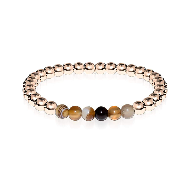 Zufriedenheit | 18 Karat Roségold | Grauer Linienachat | Edelstein-Ausdrucksarmband 