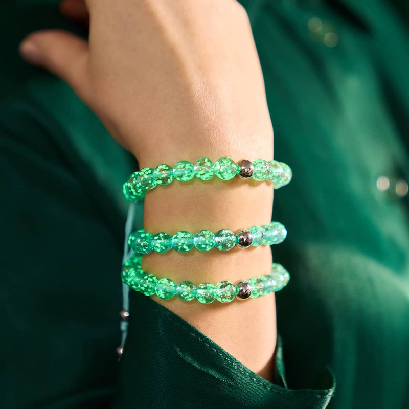 Arktisblau | Silber | Glühwürmchen-Glas-Makramee-Armband