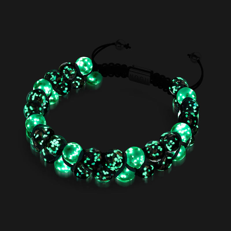 Cookies &amp; Cream | Obsidian x Elfenbein | Doppeltes Glühwürmchen-Glasarmband