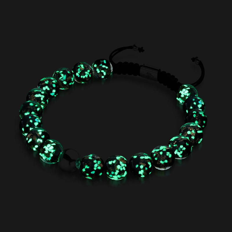 Obsidian | Silber | Glühwürmchen-Glas-Makramee-Armband 