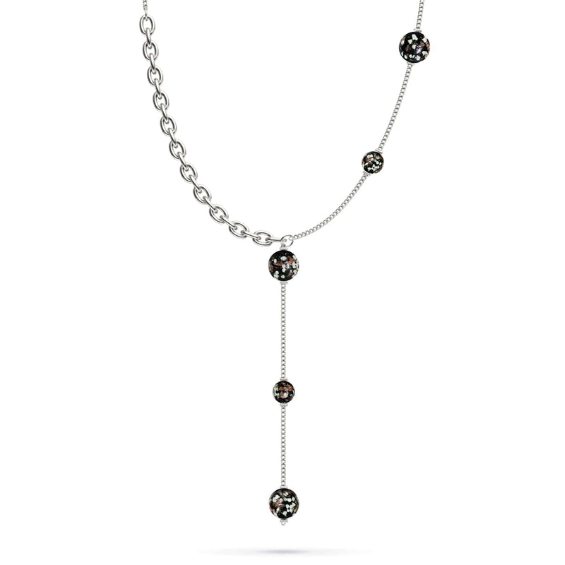 Obsidian | Silber | Glühwürmchen-Glas-Kaskaden-Doppelanhänger 