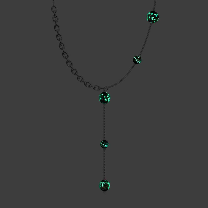 Obsidian | Silber | Glühwürmchen-Glas-Kaskaden-Doppelanhänger 