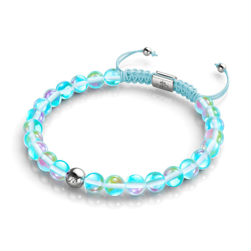 Blauer Nebel | Silber | Galaxie Glas Makramee Perlen Armband 